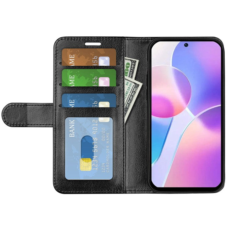 For Honor X40i 5G Shockproof Crazy Horse Texture Folio Flip Phone Case PU Leather Wallet Stand Protective Cover - Black