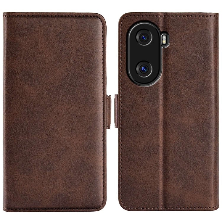 For Honor X40i 5G Shockproof Double Magnetic Clasp Phone Cover Anti-drop Textured PU Leather TPU Case with Wallet Stand - Brown