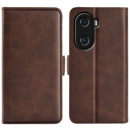 For Honor X40i 5G Shockproof Double Magnetic Clasp Phone Cover Anti-drop Textured PU Leather TPU Case with Wallet Stand - Brown