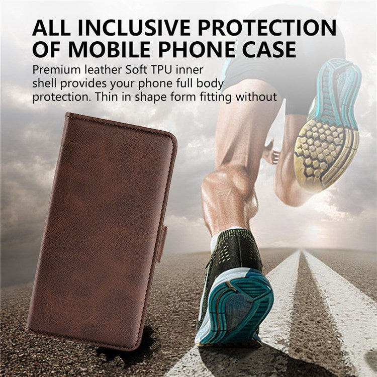 For Honor X40i 5G Shockproof Double Magnetic Clasp Phone Cover Anti-drop Textured PU Leather TPU Case with Wallet Stand - Brown