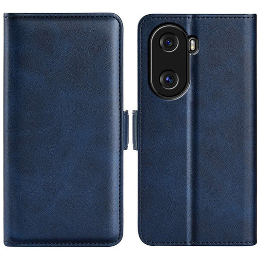 For Honor X40i 5G Shockproof Double Magnetic Clasp Phone Cover Anti-drop Textured PU Leather TPU Case with Wallet Stand - Blue