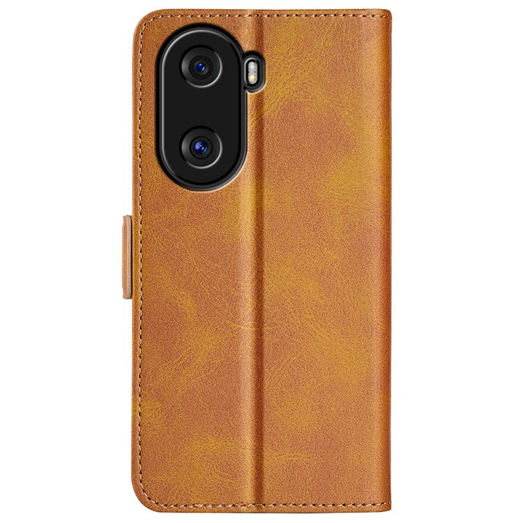 For Honor X40i 5G Shockproof Double Magnetic Clasp Phone Cover Anti-drop Textured PU Leather TPU Case with Wallet Stand - Yellow
