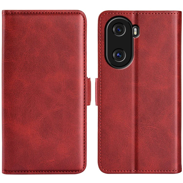 For Honor X40i 5G Shockproof Double Magnetic Clasp Phone Cover Anti-drop Textured PU Leather TPU Case with Wallet Stand - Red
