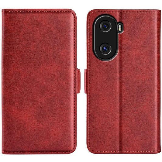 For Honor X40i 5G Shockproof Double Magnetic Clasp Phone Cover Anti-drop Textured PU Leather TPU Case with Wallet Stand - Red