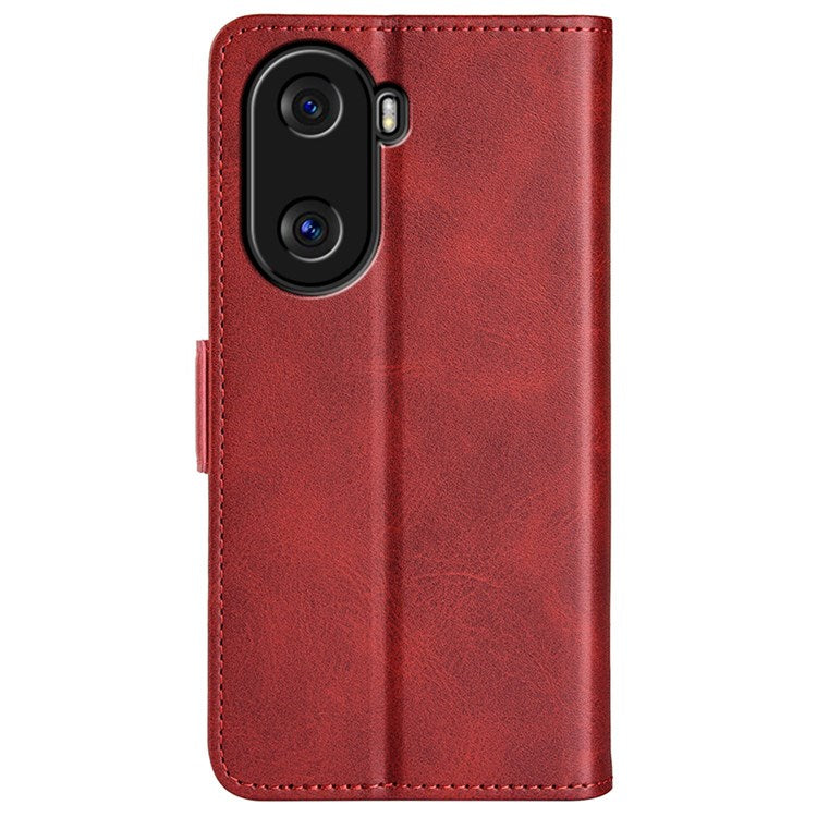 For Honor X40i 5G Shockproof Double Magnetic Clasp Phone Cover Anti-drop Textured PU Leather TPU Case with Wallet Stand - Red