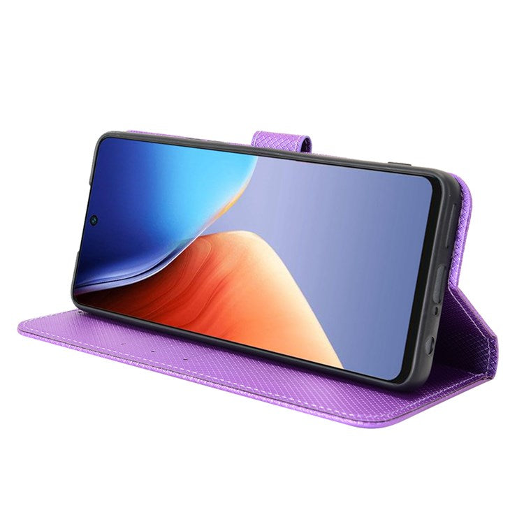 For TECNO Camon 19 4G Phone Flip Wallet Case Overall Coverage Diamond Texture PU Leather Cover Stand Card Holder with Wrist Strap - Purple