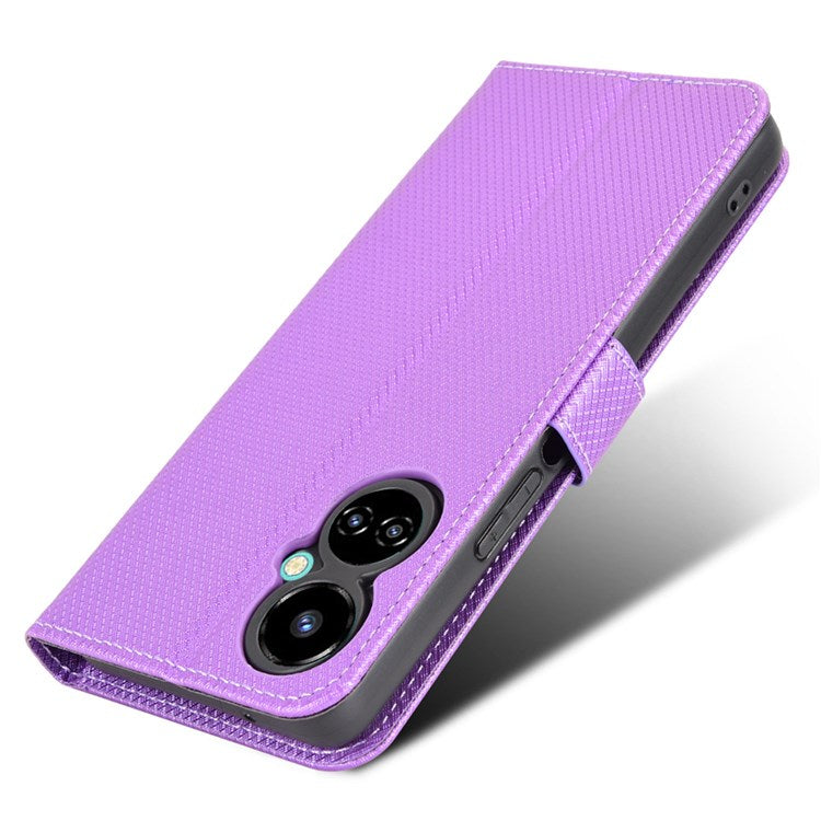 For TECNO Camon 19 4G Phone Flip Wallet Case Overall Coverage Diamond Texture PU Leather Cover Stand Card Holder with Wrist Strap - Purple