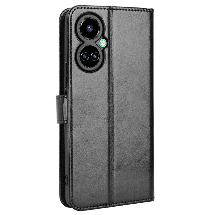 For TECNO Camon 19 4G Shockproof Cell Phone Wallet Case Crazy Horse Texture PU Leather+TPU Stand Cover Protective Shell - Black