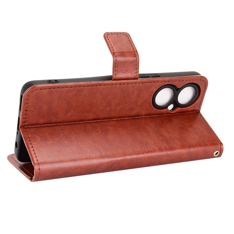 For TECNO Camon 19 4G Shockproof Cell Phone Wallet Case Crazy Horse Texture PU Leather+TPU Stand Cover Protective Shell - Brown