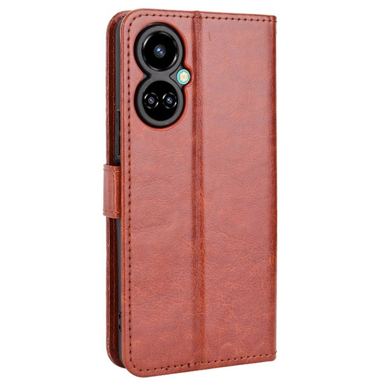 For TECNO Camon 19 4G Shockproof Cell Phone Wallet Case Crazy Horse Texture PU Leather+TPU Stand Cover Protective Shell - Brown