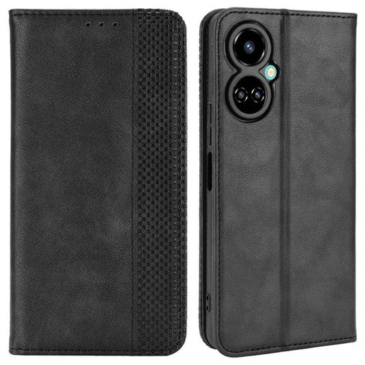 For TECNO Camon 19 4G Full Coverage Auto Closing Magnetic Folio Flip Retro PU Leather Wallet Case Stand Function Phone Shell Cover - Black