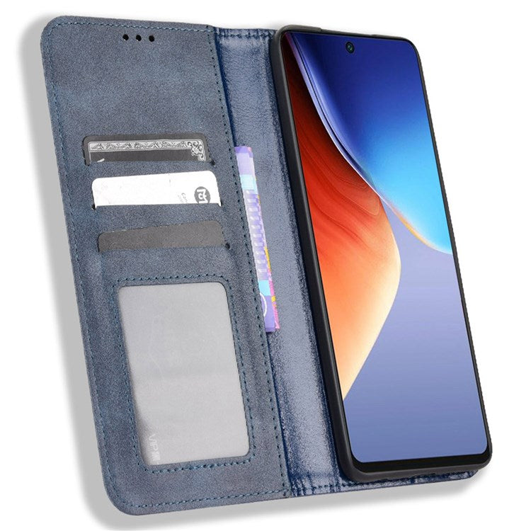 For TECNO Camon 19 4G Full Coverage Auto Closing Magnetic Folio Flip Retro PU Leather Wallet Case Stand Function Phone Shell Cover - Blue