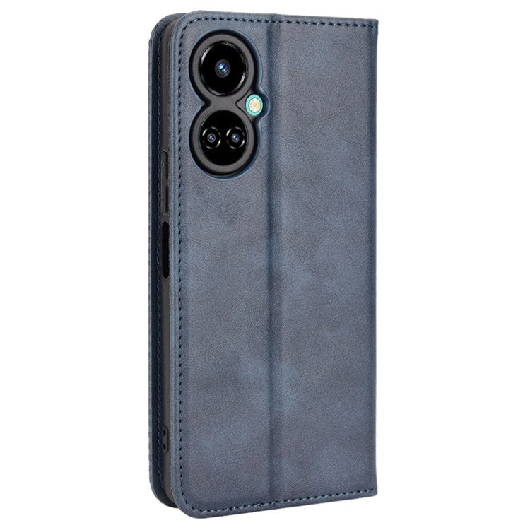 For TECNO Camon 19 4G Full Coverage Auto Closing Magnetic Folio Flip Retro PU Leather Wallet Case Stand Function Phone Shell Cover - Blue