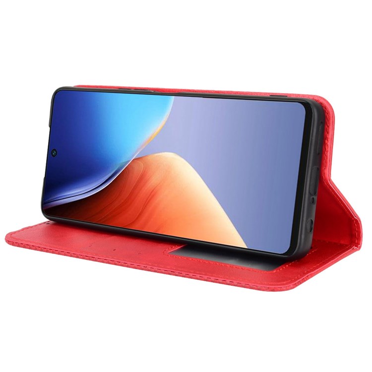 For TECNO Camon 19 4G Full Coverage Auto Closing Magnetic Folio Flip Retro PU Leather Wallet Case Stand Function Phone Shell Cover - Red