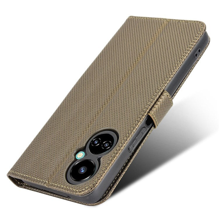 For TECNO Camon 19 Pro 4G Flip Wallet Case Diamond Texture PU Leather Cover Stand Card Holder with Wrist Strap  - Brown