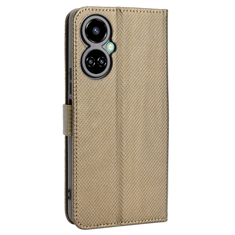 For TECNO Camon 19 Pro 4G Flip Wallet Case Diamond Texture PU Leather Cover Stand Card Holder with Wrist Strap  - Brown