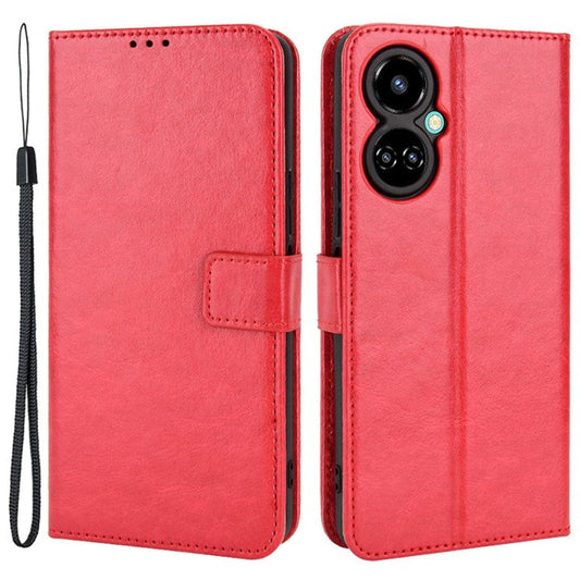 For TECNO Camon 19 Pro 4G Crazy Horse Texture PU Leather+TPU Stand Cover Protective Shell Cell Phone Wallet Case - Red