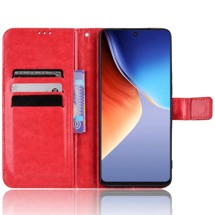 For TECNO Camon 19 Pro 4G Crazy Horse Texture PU Leather+TPU Stand Cover Protective Shell Cell Phone Wallet Case - Red