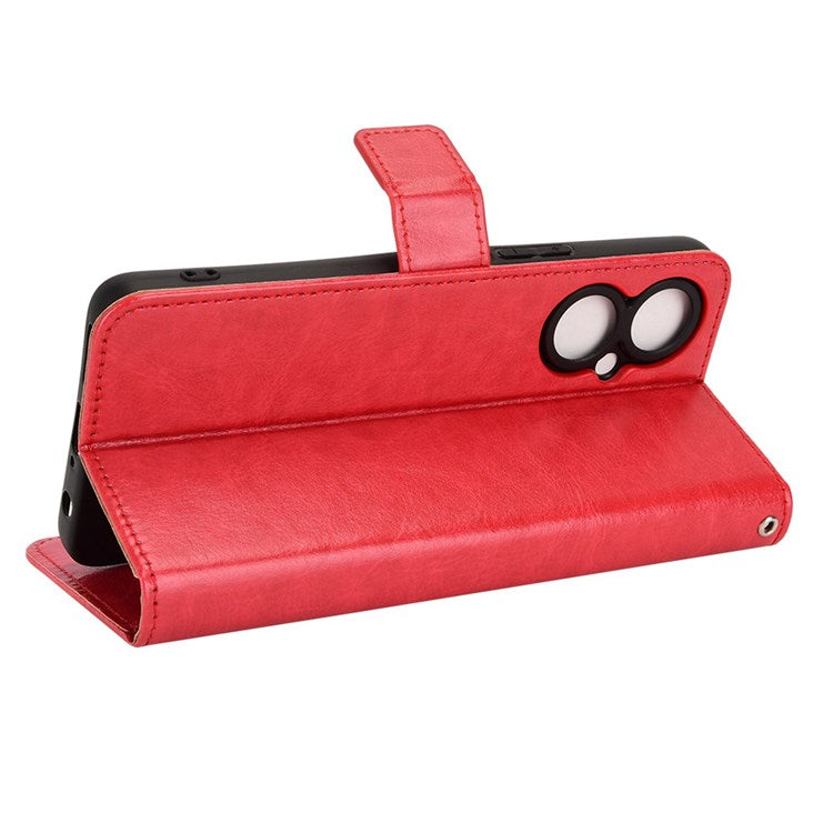 For TECNO Camon 19 Pro 4G Crazy Horse Texture PU Leather+TPU Stand Cover Protective Shell Cell Phone Wallet Case - Red
