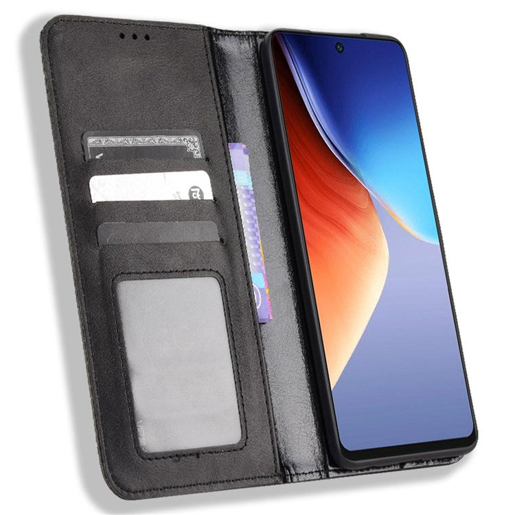 For TECNO Camon 19 Pro 4G Auto Closing Magnetic Book Style Retro PU Leather Wallet Case Stand Function Phone Shell Cover - Black