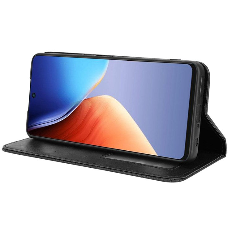 For TECNO Camon 19 Pro 4G Auto Closing Magnetic Book Style Retro PU Leather Wallet Case Stand Function Phone Shell Cover - Black