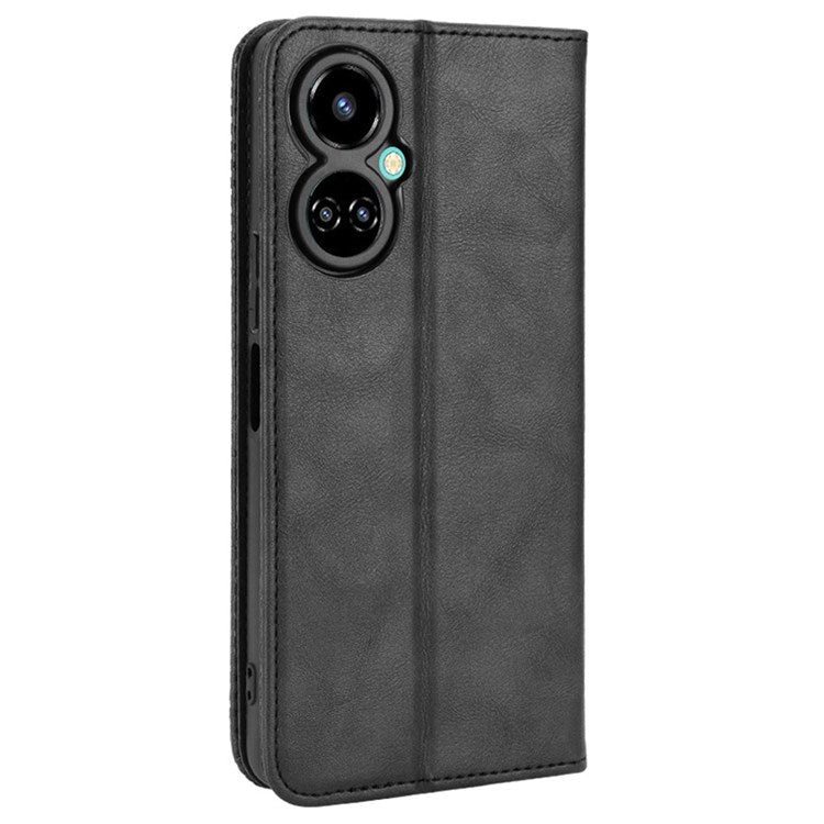 For TECNO Camon 19 Pro 4G Auto Closing Magnetic Book Style Retro PU Leather Wallet Case Stand Function Phone Shell Cover - Black