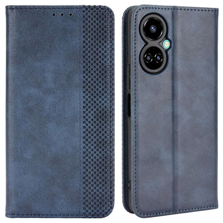 For TECNO Camon 19 Pro 4G Auto Closing Magnetic Book Style Retro PU Leather Wallet Case Stand Function Phone Shell Cover - Blue