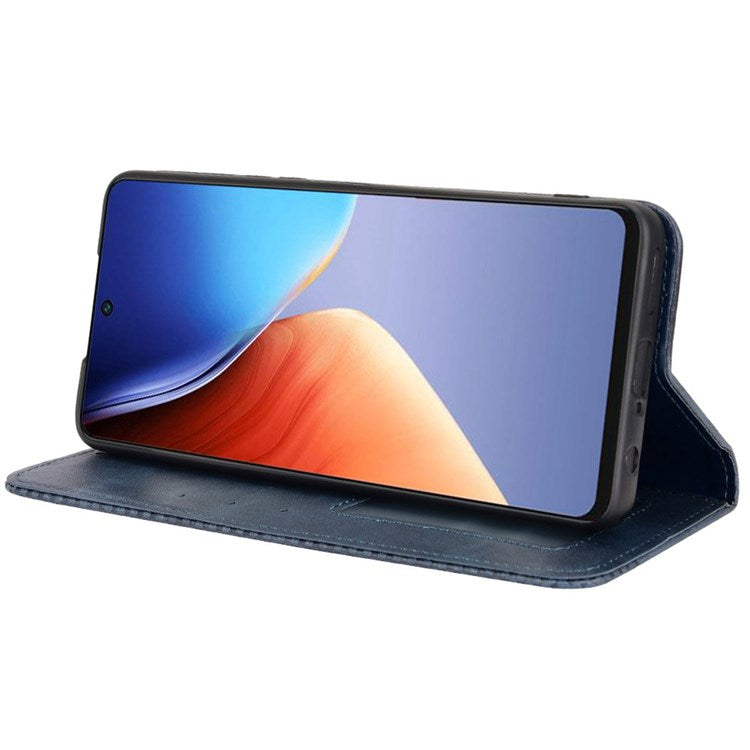 For TECNO Camon 19 Pro 4G Auto Closing Magnetic Book Style Retro PU Leather Wallet Case Stand Function Phone Shell Cover - Blue