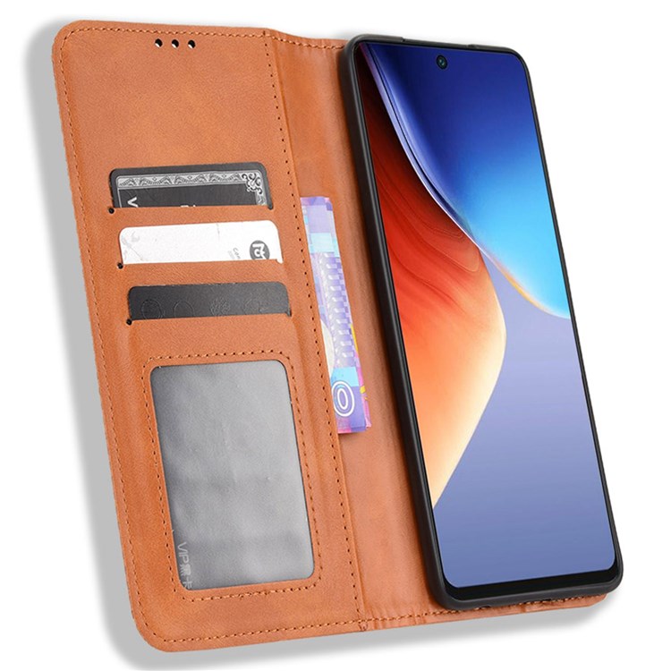 For TECNO Camon 19 Pro 4G Auto Closing Magnetic Book Style Retro PU Leather Wallet Case Stand Function Phone Shell Cover - Brown