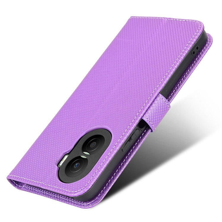 For Honor X40i 5G / Play7T Pro 5G Drop-proof Phone Flip Wallet Case Well-protected Diamond Texture PU Leather Cover Stand Card Holder with Wrist Strap - Purple