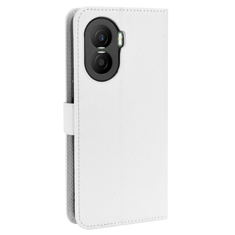 For Honor X40i 5G / Play7T Pro 5G Drop-proof Phone Flip Wallet Case Well-protected Diamond Texture PU Leather Cover Stand Card Holder with Wrist Strap - White