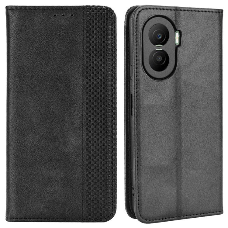 For Honor X40i 5G / Play7T Pro 5G Auto Closing Magnetic Folio Flip Retro PU Leather Wallet Case Stand Function Phone Shell Cover - Black