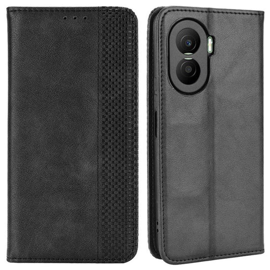 For Honor X40i 5G / Play7T Pro 5G Auto Closing Magnetic Folio Flip Retro PU Leather Wallet Case Stand Function Phone Shell Cover - Black