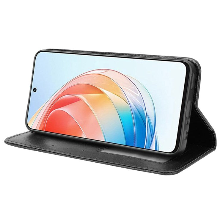 For Honor X40i 5G / Play7T Pro 5G Auto Closing Magnetic Folio Flip Retro PU Leather Wallet Case Stand Function Phone Shell Cover - Black