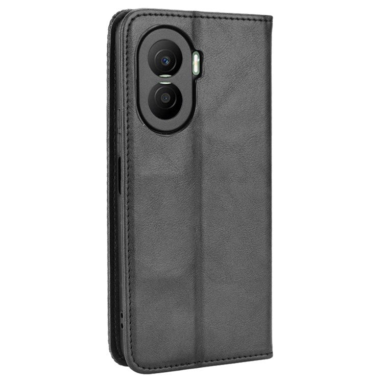 For Honor X40i 5G / Play7T Pro 5G Auto Closing Magnetic Folio Flip Retro PU Leather Wallet Case Stand Function Phone Shell Cover - Black