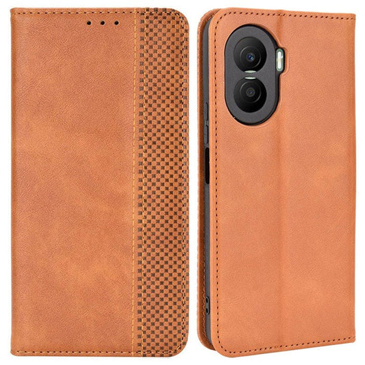 For Honor X40i 5G / Play7T Pro 5G Auto Closing Magnetic Folio Flip Retro PU Leather Wallet Case Stand Function Phone Shell Cover - Brown