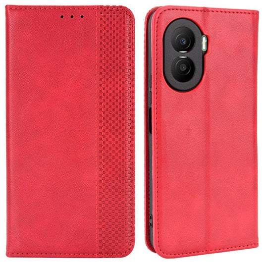 For Honor X40i 5G / Play7T Pro 5G Auto Closing Magnetic Folio Flip Retro PU Leather Wallet Case Stand Function Phone Shell Cover - Red