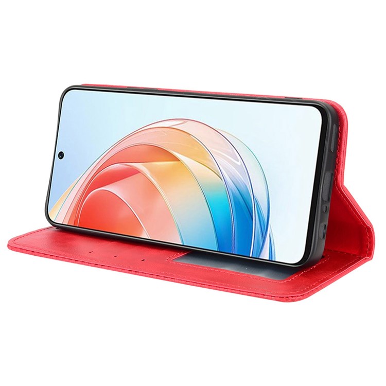 For Honor X40i 5G / Play7T Pro 5G Auto Closing Magnetic Folio Flip Retro PU Leather Wallet Case Stand Function Phone Shell Cover - Red