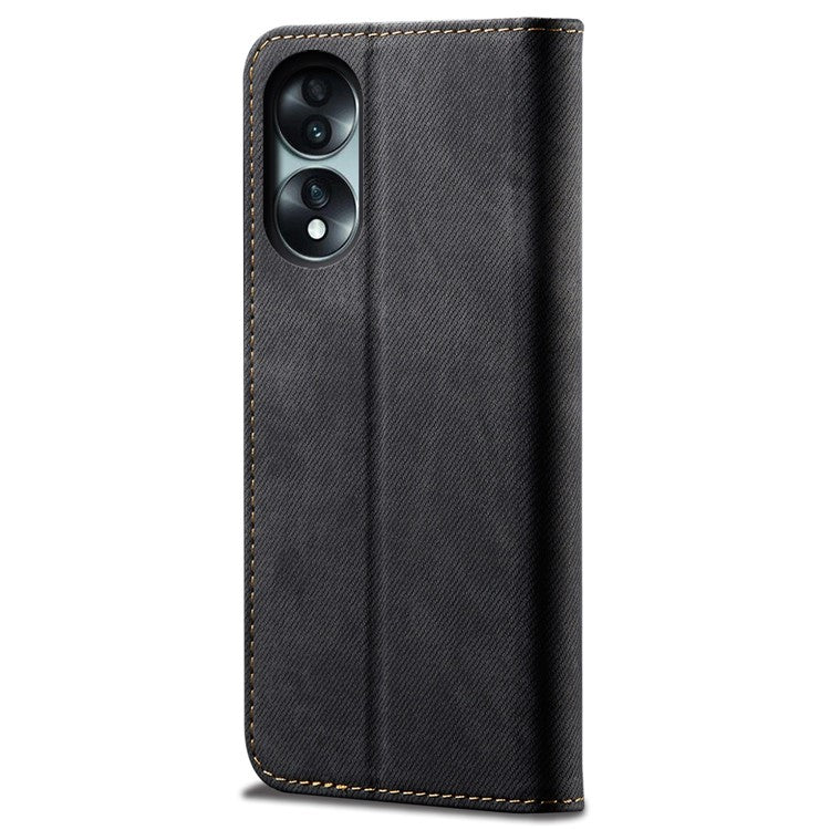 For Honor 70 5G Shockproof Phone Case Jeans Cloth Texture PU Leather Auto Magnetic Closed Flip Wallet Stand Cover - Black