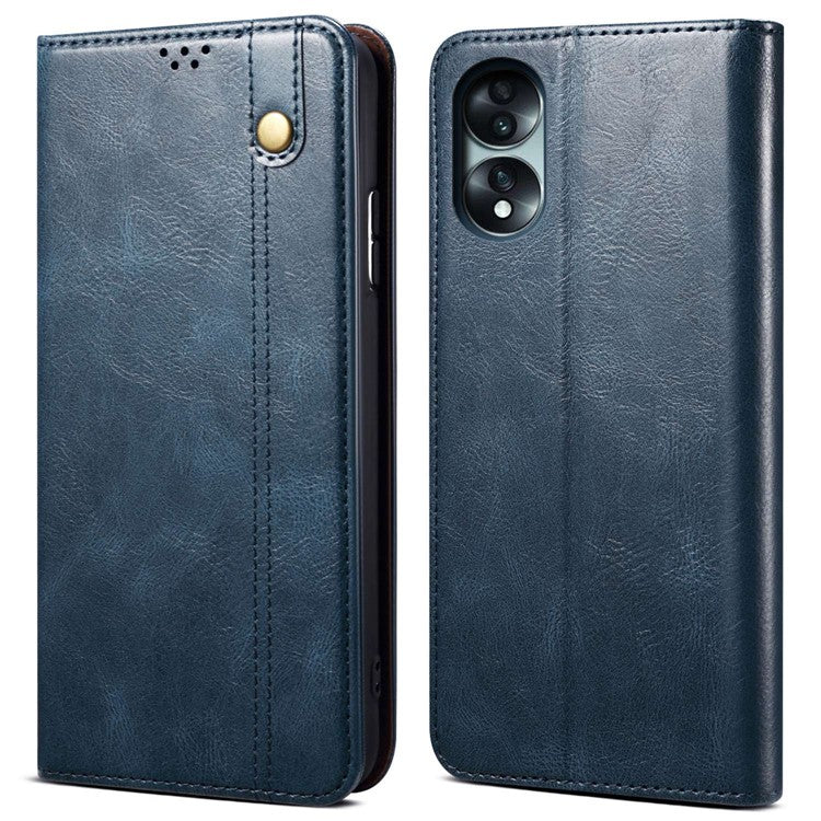 For Honor 70 5G Shockproof Waxy Crazy Horse Texture Wallet Case Stand Anti-scratch PU Leather Mobile Phone Cover - Blue