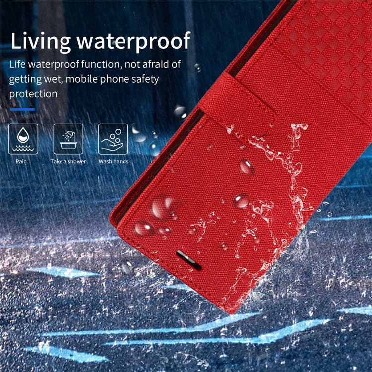 For Samsung Galaxy S22 Ultra 5G Anti-wear Cloth Texture PU Leather Magnetic Case Stand Wallet RFID Blocking Cell Phone Cover - Red