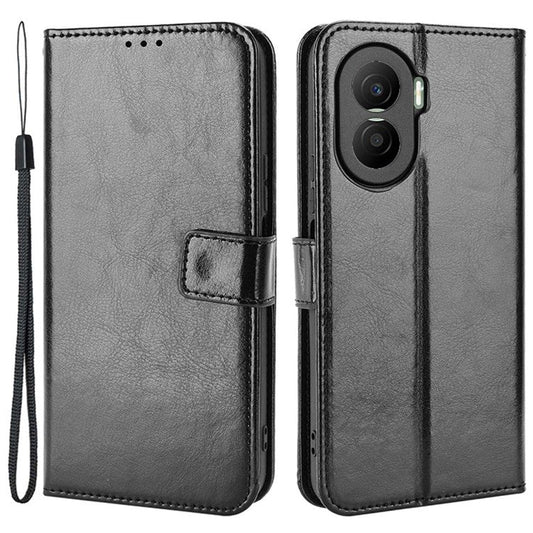 Crazy Horse Texture PU Leather Case for Honor X40i 5G / Play7T Pro 5G Foldable Stand Full Protection Phone Wallet Cover - Black