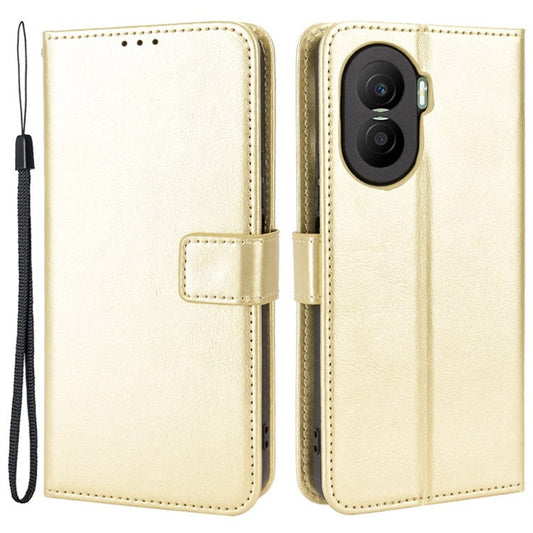 Crazy Horse Texture PU Leather Case for Honor X40i 5G / Play7T Pro 5G Foldable Stand Full Protection Phone Wallet Cover - Gold