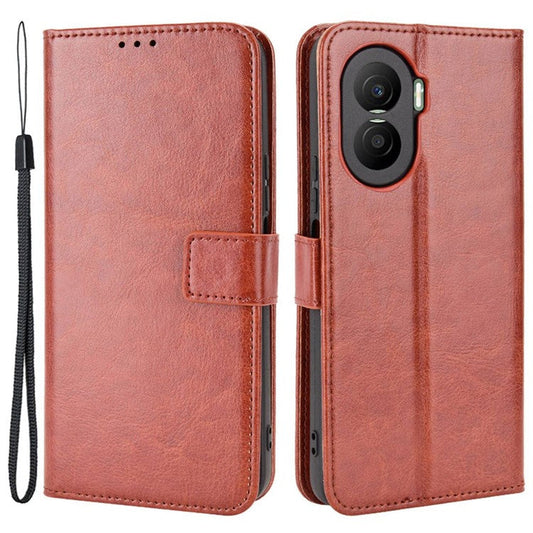 Crazy Horse Texture PU Leather Case for Honor X40i 5G / Play7T Pro 5G Foldable Stand Full Protection Phone Wallet Cover - Brown
