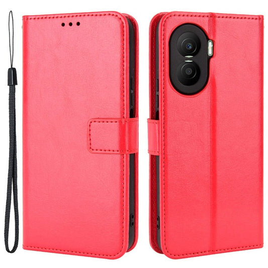 Crazy Horse Texture PU Leather Case for Honor X40i 5G / Play7T Pro 5G Foldable Stand Full Protection Phone Wallet Cover - Red