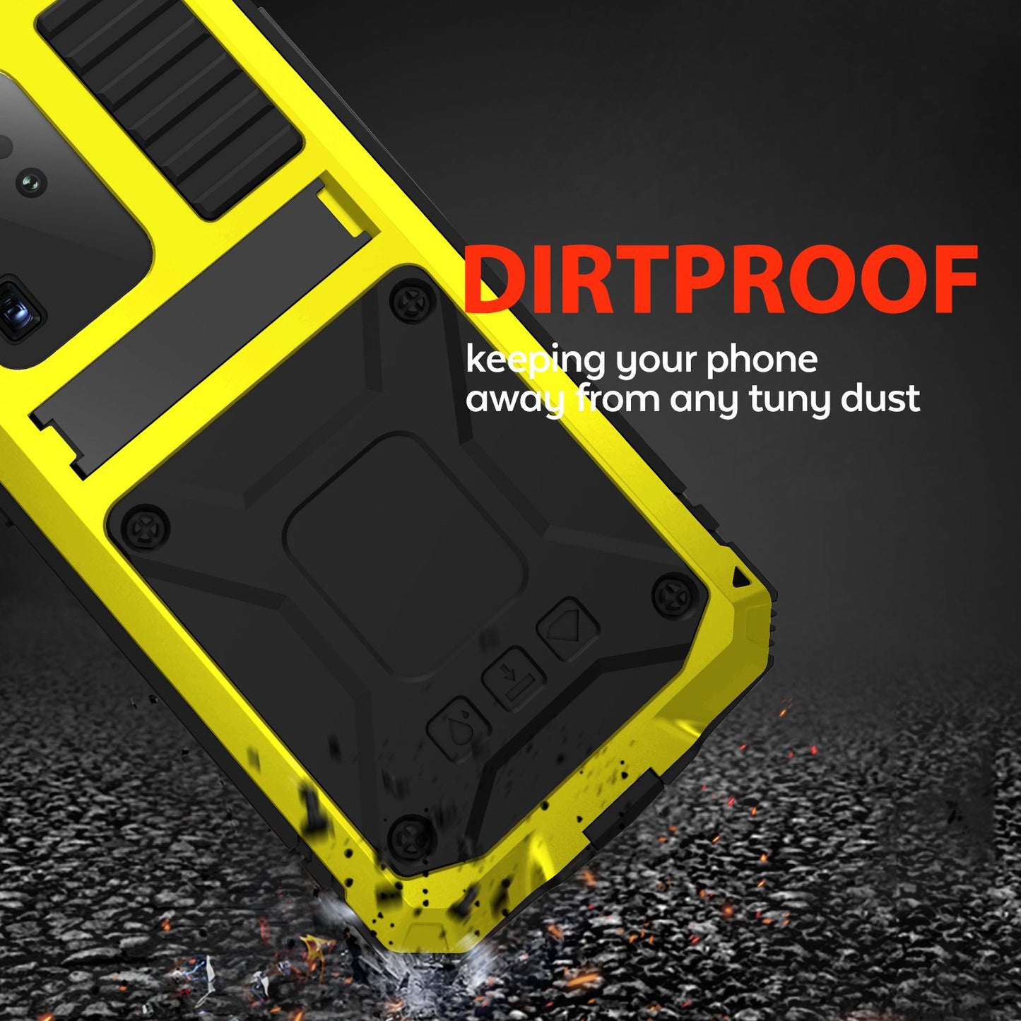 R-JUST For Samsung Galaxy S20 Ultra Metal + Silicone + PC Phone Case Kickstand Full Cover Shell with Tempered Glass Film - Yellow