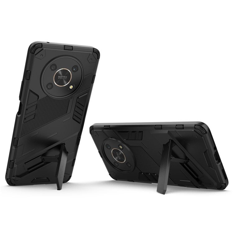 For Honor X9 4G / 5G / X30 5G Drop-proof Hybrid TPU + PC Case Kickstand Protective Phone Back Cover - Black