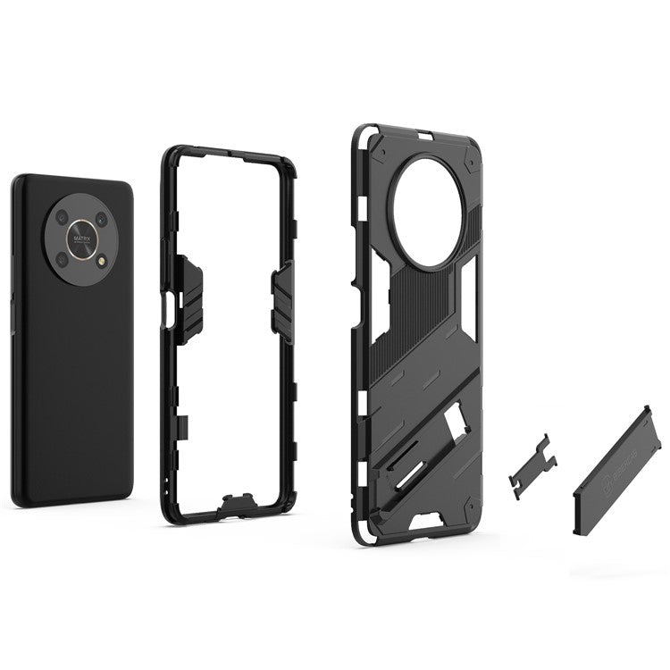 For Honor X9 4G / 5G / X30 5G Drop-proof Hybrid TPU + PC Case Kickstand Protective Phone Back Cover - Black