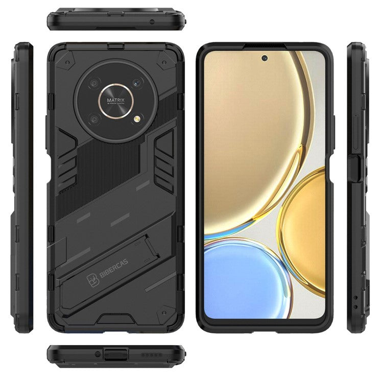 For Honor X9 4G / 5G / X30 5G Drop-proof Hybrid TPU + PC Case Kickstand Protective Phone Back Cover - Black