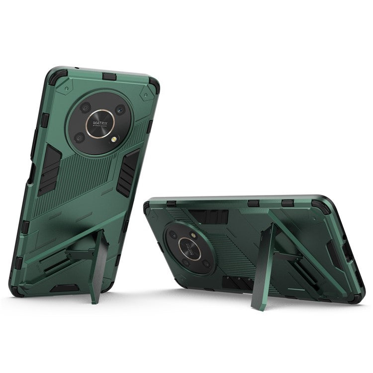 For Honor X9 4G / 5G / X30 5G Drop-proof Hybrid TPU + PC Case Kickstand Protective Phone Back Cover - Green